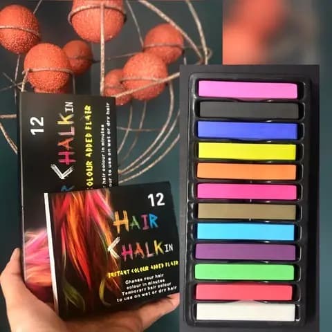 Kit de Giz para Pintar Cabelo Mechas Pastel Temporário Lavável C\ 12 Cores