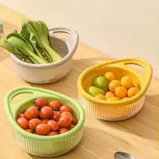 Cesto Coador Multifuncional De Cozinha De Legumes 2 Em 1 Com Filtros Removíveis--3803