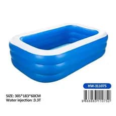 Piscina Inflável Retangular Familiar com Laterais Extra Largas em PVC Azul