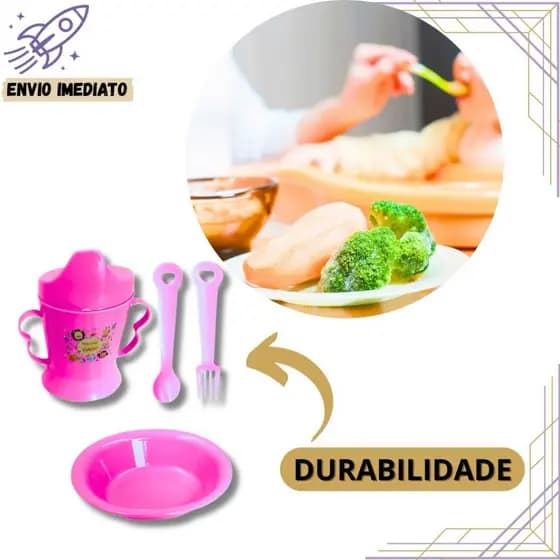 Kit 4 Alimentação Infantil 4 Peças para Bebês e Crianças Papinha Refeição Segura de Casa Creche Escolinha