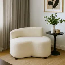 Sofá Orgânico Sofie Luxo Curvo Moderno 1 metro Sofisticado Escritório Tecido Macio Boucle Off Branco