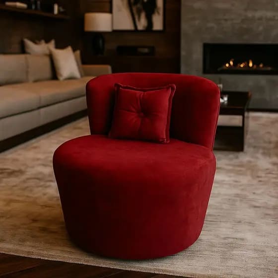 Poltrona Sofie Orgânica Curva Com Almofada Requinte para Consultório Quarto Suede Vermelho