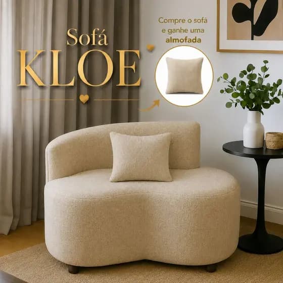 Sofá Orgânico Cartys Puff Compacto 100cm Luxo Confort Requinte Para Consultório Studio Suede Bege