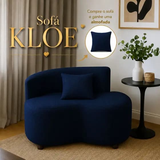 Sofá Orgânico Cartys Confort Com Almofada Para Sala Consultório Recepção Suede Azul Marinho