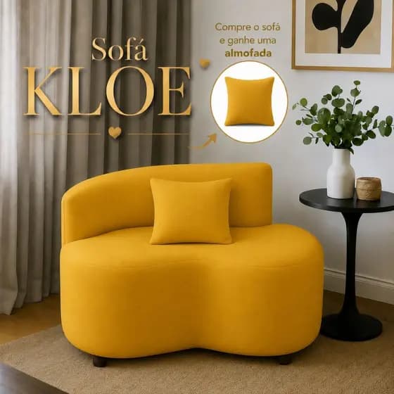 Sofá Orgânico Cartys Decorativo Puff Compacto Para Sala Espera Consultório Luxo Suede Amarelo