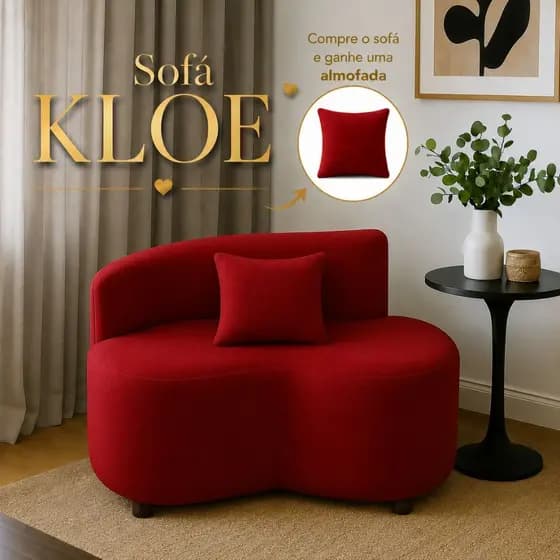 Sofá Orgânico Cartys Com Almofada Puff Resistente Para Sala Quarto Closet Studio Luxo Suede Vermelho
