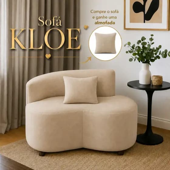 Sofá Orgânico Cartys Com Puff Confortável Design Moderno Para Sala Recepção Consultório Suede Bege