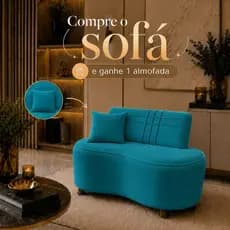 Sofá Orgânico Hoseok Compacto Curvo 1 Metro Decorativo Sala Recepção Moderna Suede Azul Turquesa