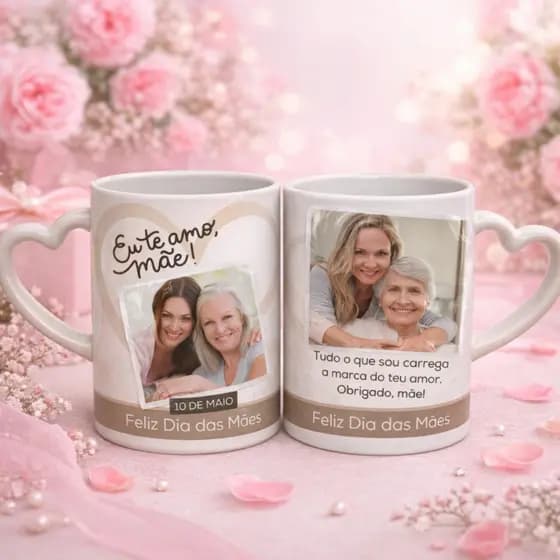 Caneca Personalizada com Foto Dia das Mães 325ml – Porcelana Premium Alça Coração Presente Criativo