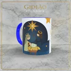 🌲 Caneca  personalizada Natalina Interior e Alça Azul 325ml –