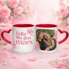Caneca Personalizada com Foto Dia das Mães 325ml – Porcelana Premium Alça Coração Presente Criativo
