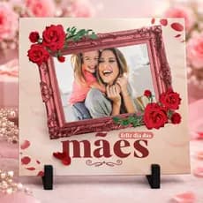 Azulejo Personalizado Dia das Mães com Foto – Quadro Decorativo Floral Presente Criativo