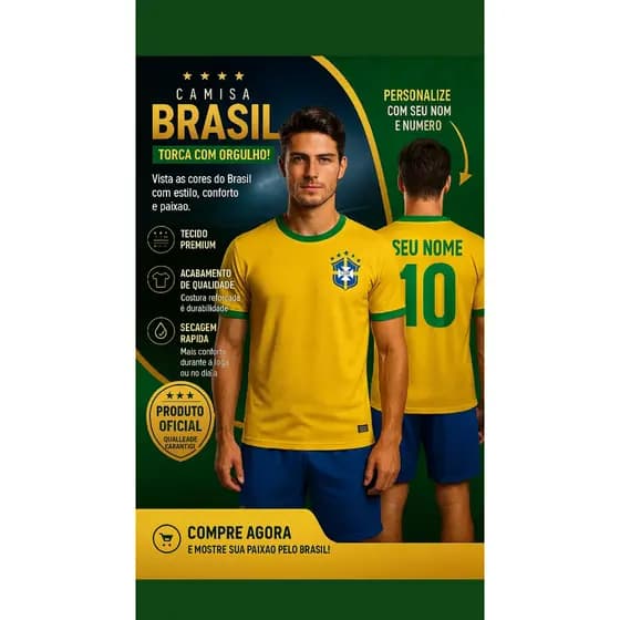 🇧🇷 CAMISA DO BRASIL + BABY LOOK FEMININA PERSONALIZADA
