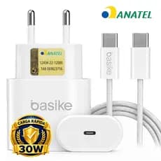 BASIKE Carregador rápido 30W PD Tipo-C Turbo Charge Sobrecarga USB-C Com cabo iPhone/Xiaomi/Samsung/Lenovo/Motorola