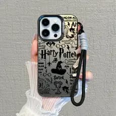 Capinha + cordão para iPhone 11 12 13 14 15 16 17 Pro Max Plus Samsung S25 S24 S23 A15 A36 Harry Potter Hogwarts