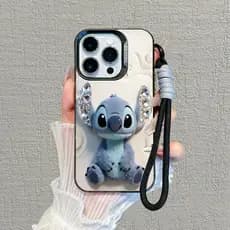 Capinha + cordão para iPhone 11 12 13 14 15 16 17 Pro Max Plus Samsung S25 S24 S23 A15 A36 Stitch Fofo