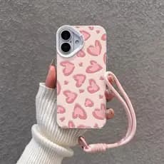 Capinha + cordão para iPhone 11 12 13 14 15 16 17 Pro Max Plus Samsung S25 S24 S23 A15 A36 Onça Rosa