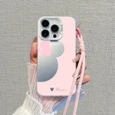 Capinha + cordão para iPhone 11 12 13 14 15 16 17 Pro Max Plus Samsung S25 S24 S23 A15 A36 Minnie Delicada
