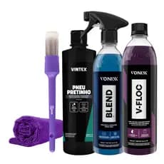 Kit Lava Carros Vonixx Shampoo V-Floc + Cera Blend + Pretinho 500ml Proteção e Brilho Intenso