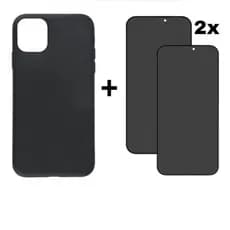 Kit 3em1 Case Preta + 2X Película Vidro 3D Privacidade iPhone 11 12 13 14 15 16 17 Pro Max _AllMix