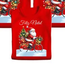 1 Camiseta Natal Personalizadas Papai Noel de Bicicleta 1 peça