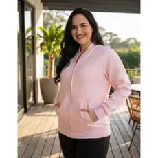 Moletom Canguru com Bolso e Capuz Aberto Unissex Blusa de Frio Rosa Lisa de Zíper