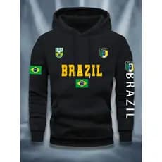 Moletom Casual de Outono e Inverno com Capuz e Cordão, e Estampa.Possui um Capuz Ajustável com Cordão, um Bolso Frontal