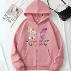 Moletom Borboleta Estilo Leve Look para Brilhar Ziper Flanelado C/ Bolsos