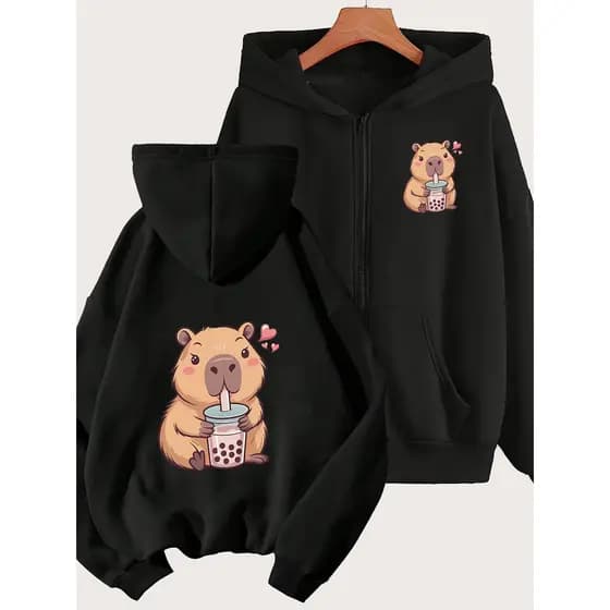 Moletom unissex de ziper com capuz e bolso ideal para inverno e outono