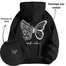 Moletom Inverno Canguru Capuz Flanelado Estampa Unissex Look Casual Estilo Urbano Algodão Borboleta