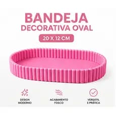 Bandeja Decorativa Rosa Oval Rosa 20x12cm Porta Joias Chaves Perfumes Organizador Minimalista 3D