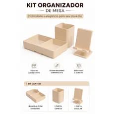 Kit Organizador de Mesa com Porta Celular Porta Canetas e Bandeja Organizador Minimalista Rosa Bege Preto