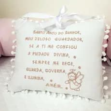 Almofada Decorativa Bordado Santo Anjo da Guarda Rosê - Decoração Quarto Bebê - Porta Maternidade - Almofada Infantil