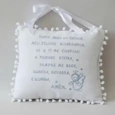 Almofada Decorativa Bordado Santo Anjo da Guarda Azul - Decoração Quarto Bebê - Porta Maternidade - Almofada Infantil