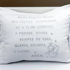 Almofada Decorativa Infantil Santo Anjo - Bordado Cor Cinza - Quarto Bebê - Oração Anjo da Guarda - Almofada Bordada