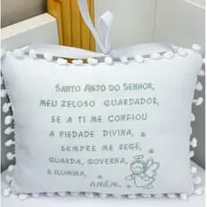 Almofada Decorativa Bordado Santo Anjo da Guarda Verde - Decoração Quarto Bebê - Porta Maternidade - Almofada Infantil
