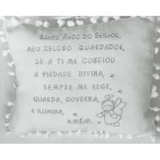 Almofada Decorativa Bordado Santo Anjo da Guarda Cinza - Decoração Quarto Bebê - Porta Maternidade - Almofada Infantil