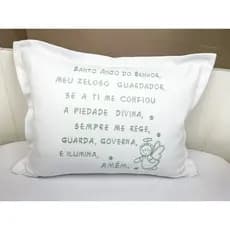 Almofada Decorativa Infantil Santo Anjo - Bordado Cor Verde - Quarto Bebê - Oração Anjo da Guarda - Almofada Bordada
