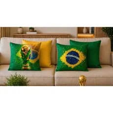 Capas de Almofada 45x45 Kit 4 Peças Brasil  Microfibra Decorativa Copa do Mundo Sala Sofá