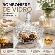 Bomboniere de Vidro 450ml com Tampa Grande Baleiro Porta Objetos Bijuterias Joias Decorativo