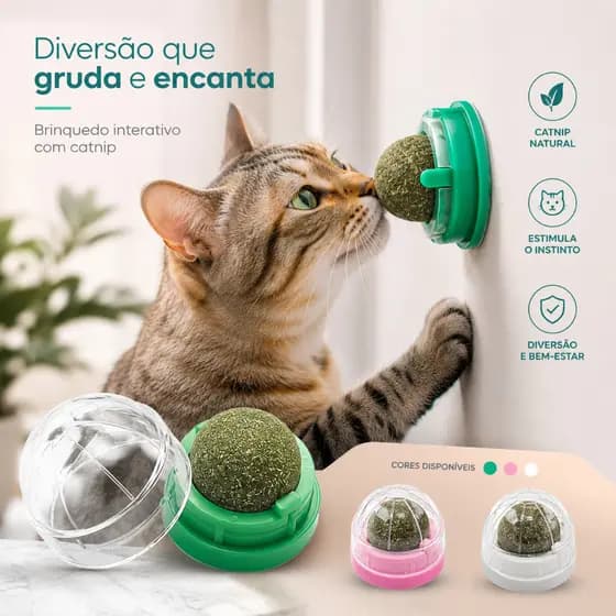 Brinquedo Bola com Catnip Cola na Parede Chão Erva de Gato Natural Melhora Hálito