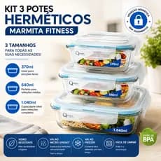Conjunto 3 Potes Herméticos de Vidro com Tampa 370ml/640ml/1040ml Freezer Forno Qualidade Premium