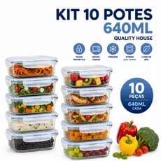 Conjunto 3/5/10 Potes Vidro Borossilicato 640ml  Hermético Fitness Marmita Tampa com 4 Travas