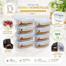 Kit 10 ou 4 Potes Vidro 370ml Hermético Marmita Forno Microondas Airfryer