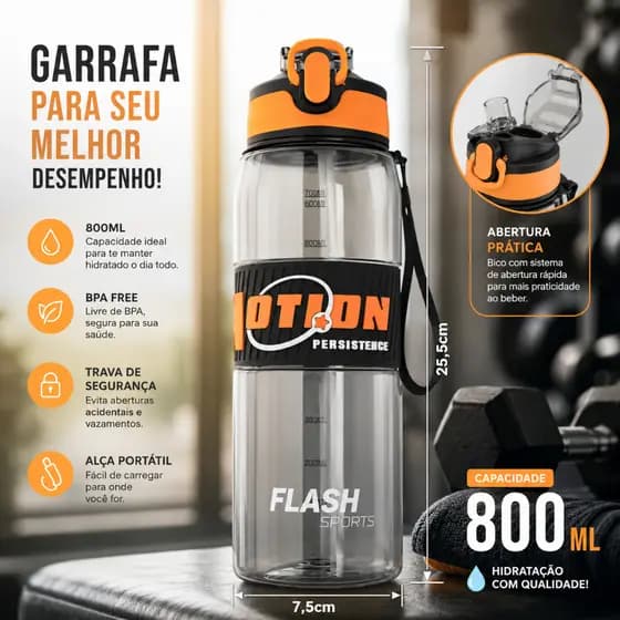 Garrafa De Água 800ml Com Bico Portátil Resistente Academia Treino