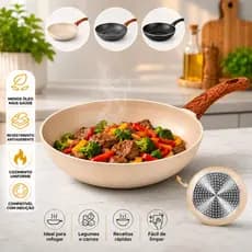 Frigideira Wok 28cm Cerâmica Antiaderente Indução 3,6L Qualidade Premium