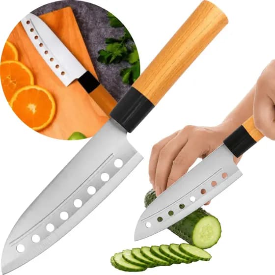 Faca Cozinha Larga Santoku Aveolar Sulcos Japan 6"
