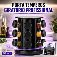 Porta Temperos Profissional Giratório Premium com 6/9 Potes de Vidro 85ml Brinde Etiquetas Adesivas