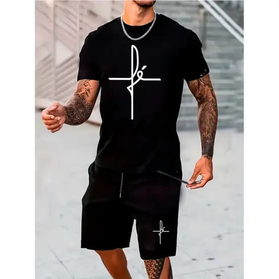Conjunto Kit Camiseta e Short Tectel Camisa + Bermuda Estiloso Verão Fé Religioso Gospel Igreja