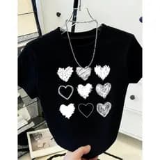 Blusinha Feminina T Shirt Corações Estilosa Verão Tendencia Camiseta Manga Curta 100% Algodão